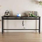 Mesa Consola con Estación de Carga y Puertos USB, Gris Carbón