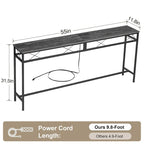 Mesa Consola con Estación de Carga y Puertos USB, Gris Carbón