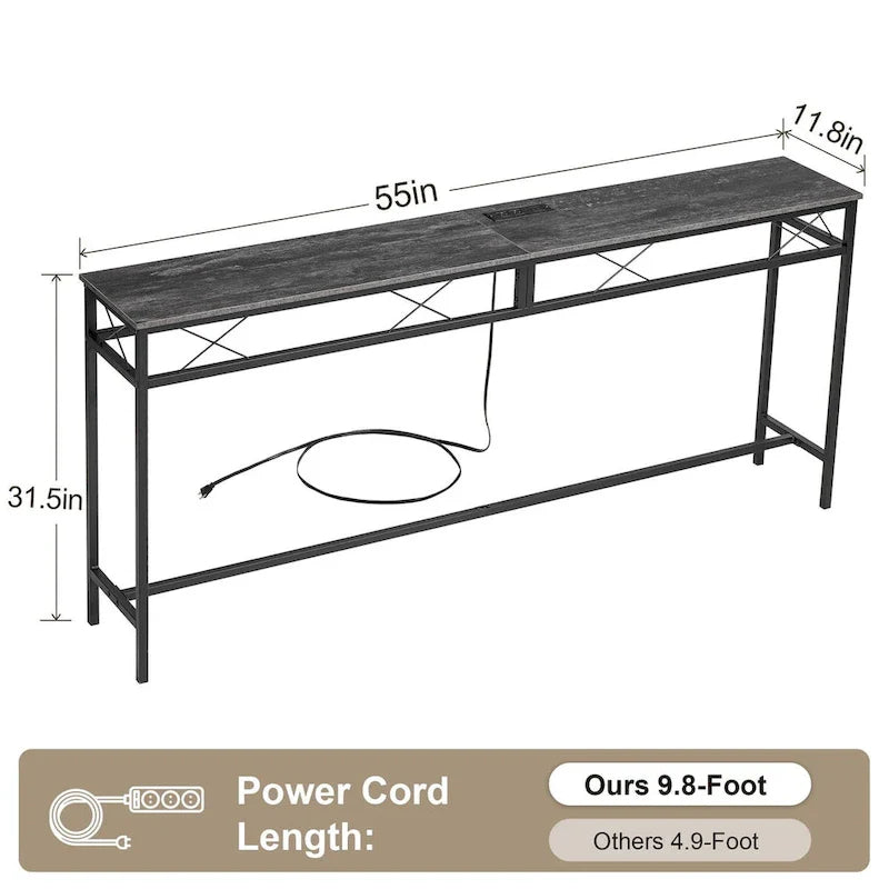 Mesa Consola con Estación de Carga y Puertos USB, Gris Carbón