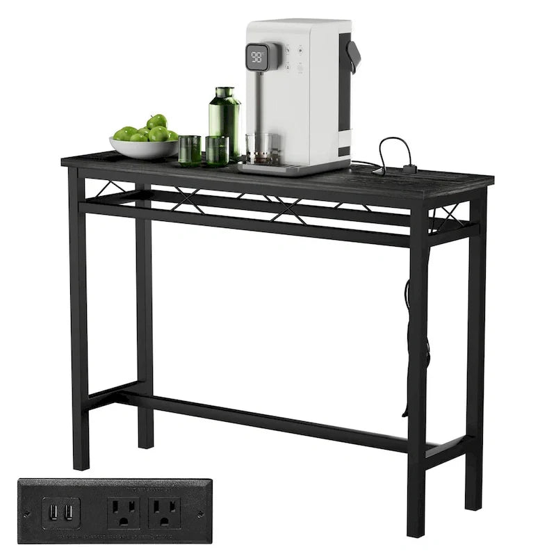 Mesa Consola con Estación de Carga y Puertos USB, Gris Carbón