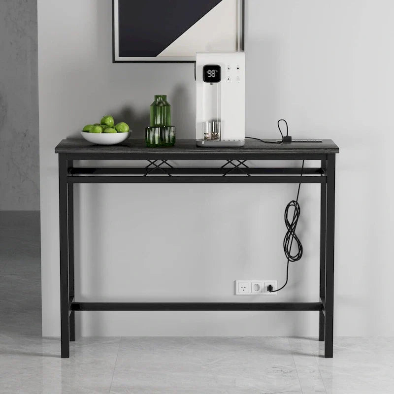 Mesa Consola con Estación de Carga y Puertos USB, Gris Carbón