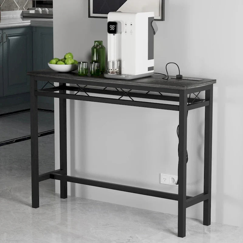 Mesa Consola con Estación de Carga y Puertos USB, Gris Carbón