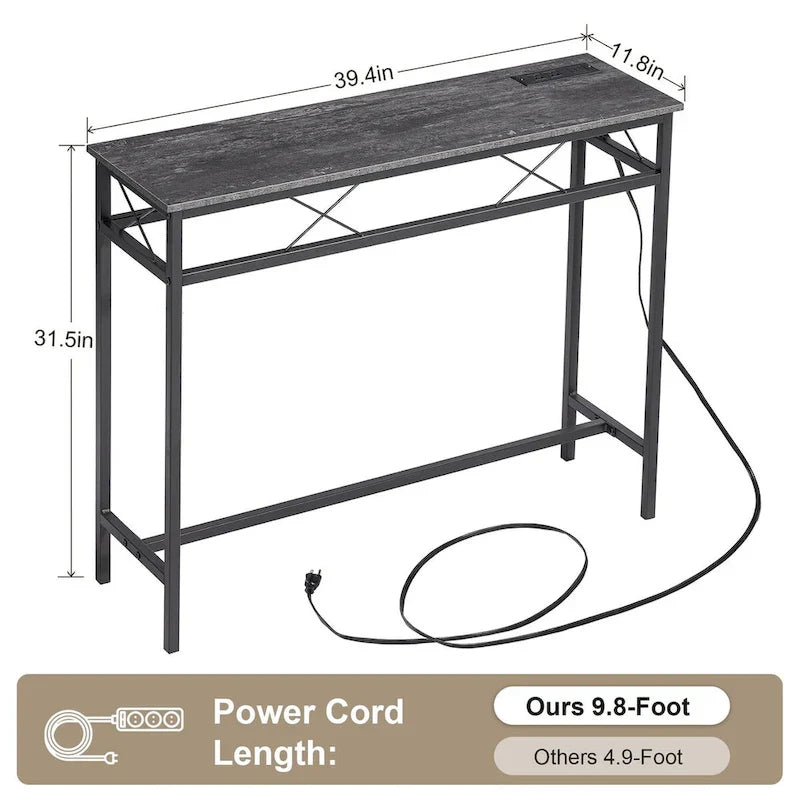 Mesa Consola con Estación de Carga y Puertos USB, Gris Carbón
