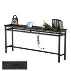Mesa Consola con Estación de Carga y Puertos USB, Gris Carbón