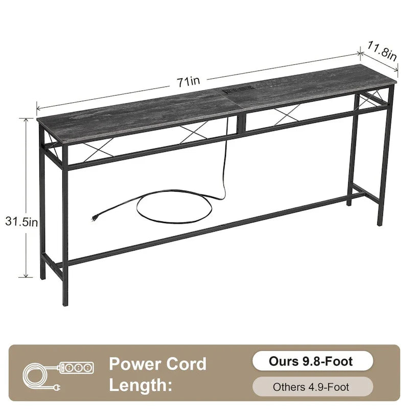 Mesa Consola con Estación de Carga y Puertos USB, Gris Carbón
