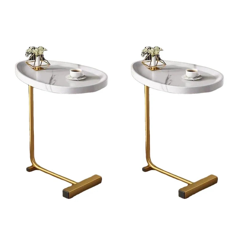 Mesa auxiliar en forma de C con estructura de metal, juego de 2 – Blanco