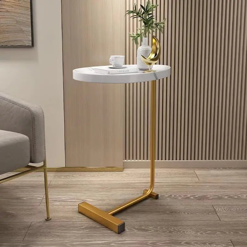 Mesa auxiliar en forma de C con estructura de metal, juego de 2 – Blanco