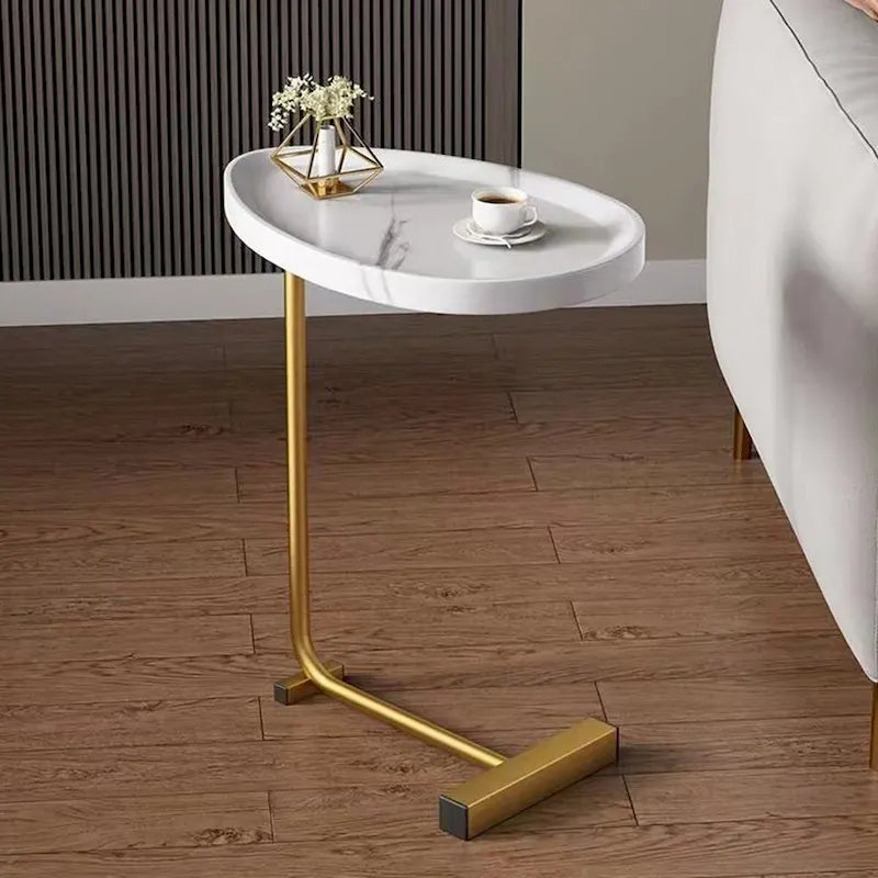 Mesa auxiliar en forma de C con estructura de metal, juego de 2 – Blanco