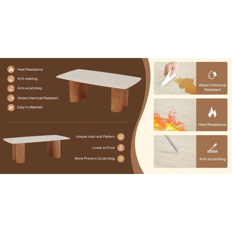 Mesa de conferencias con tablero de piedra sinterizada de 79 pulgadas y base de madera maciza