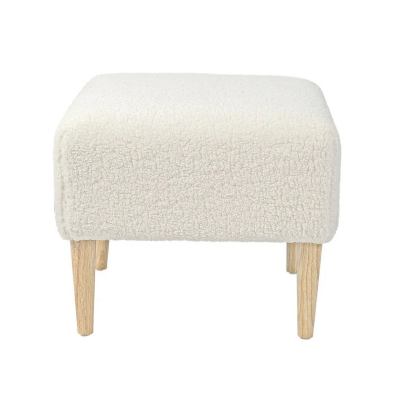 Puf cuadrado de bouclé con patas de madera