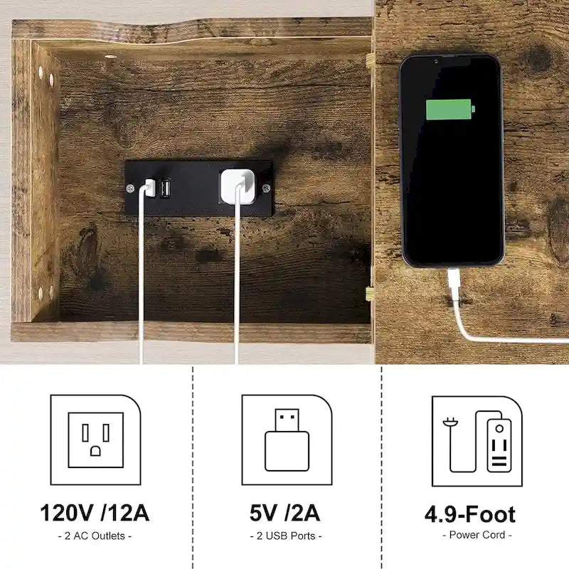 Mesa auxiliar con puertos USB y tomas de corriente
