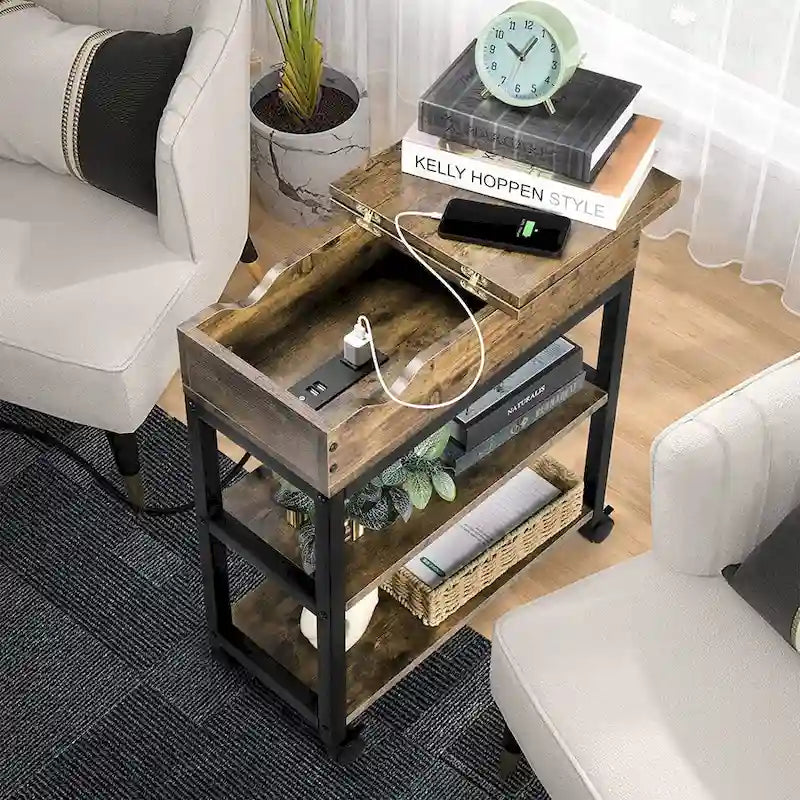 Mesa auxiliar con puertos USB y tomas de corriente