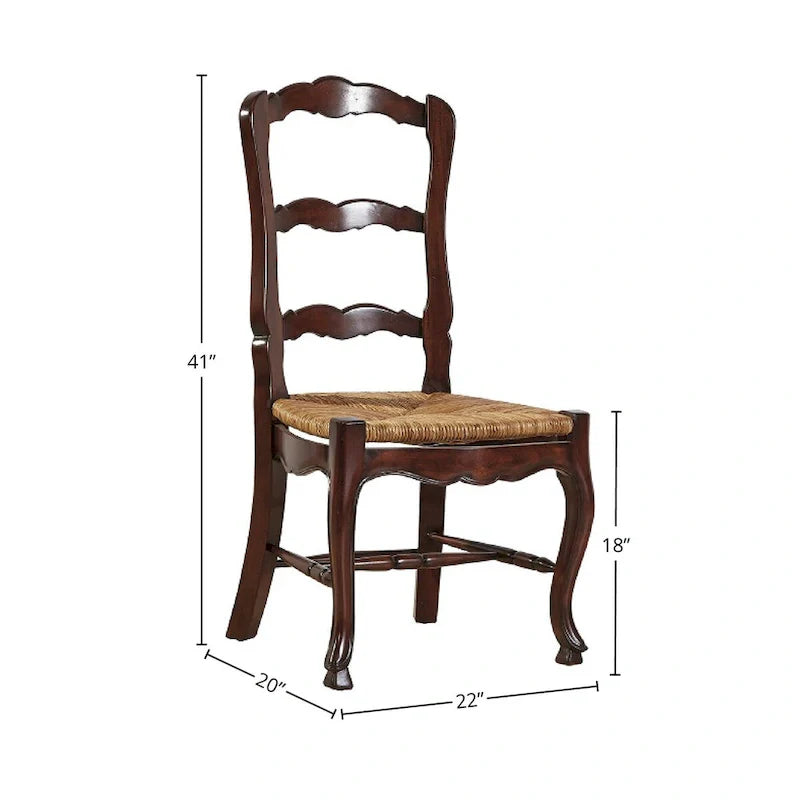 Silla de comedor con respaldo de escalera y patas cabriolé, marrón