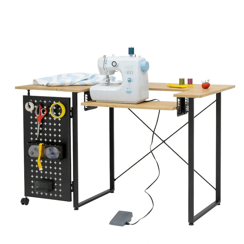 Mesa de costura Pivot con panel de almacenamiento y plataforma ajustable