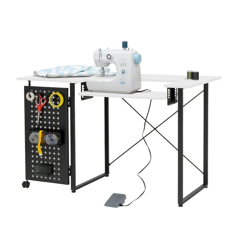 Mesa de costura Pivot con panel de almacenamiento y plataforma ajustable
