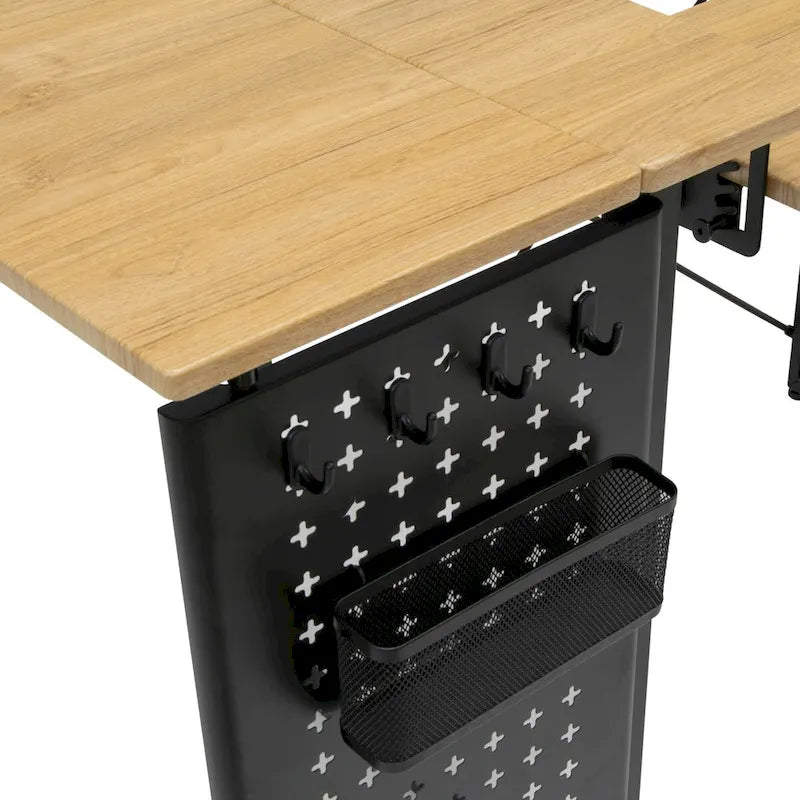Mesa de costura Pivot con panel de almacenamiento y plataforma ajustable