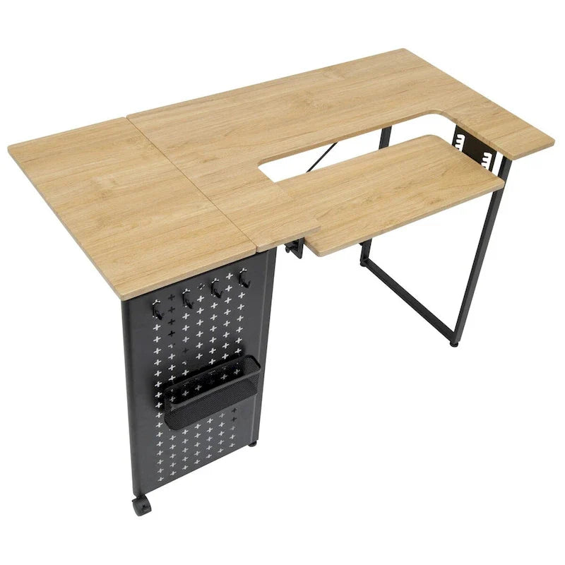Mesa de costura Pivot con panel de almacenamiento y plataforma ajustable