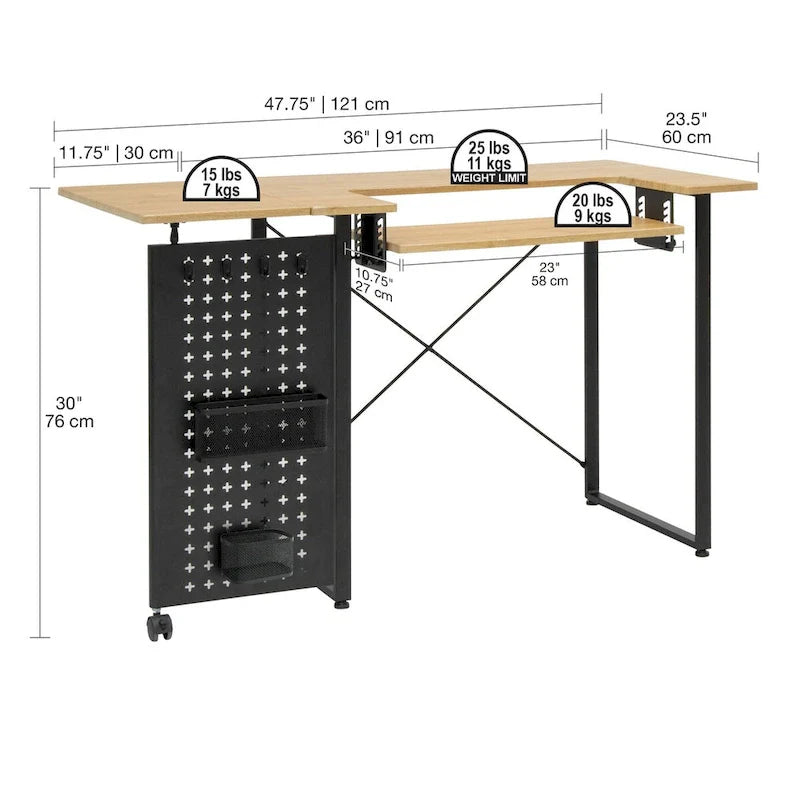 Mesa de costura Pivot con panel de almacenamiento y plataforma ajustable