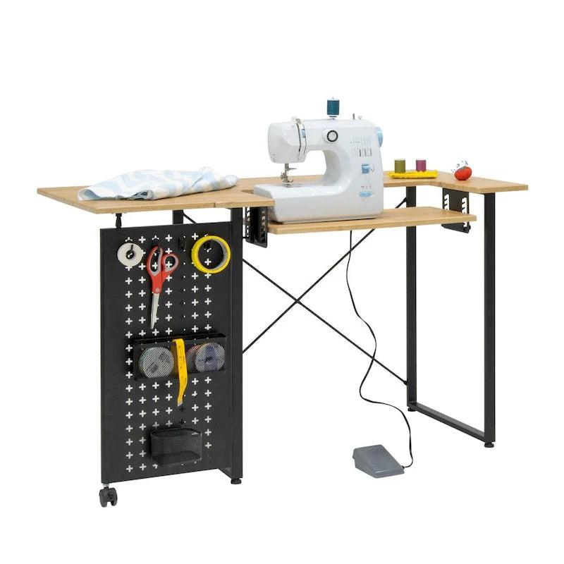 Mesa de costura Pivot con panel de almacenamiento y plataforma ajustable