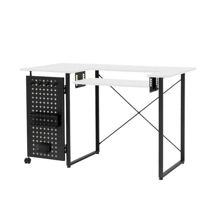 Mesa de costura Pivot con panel de almacenamiento y plataforma ajustable