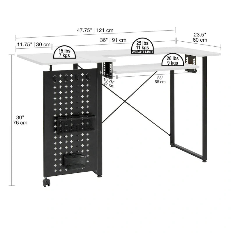 Mesa de costura Pivot con panel de almacenamiento y plataforma ajustable