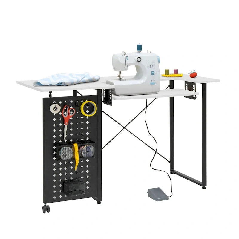 Mesa de costura Pivot con panel de almacenamiento y plataforma ajustable