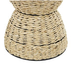 Mesa auxiliar de mimbre tejida a mano con tablero de madera y estructura negra - Marrón claro o marrón