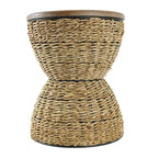 Mesa auxiliar de mimbre tejida a mano con tablero de madera y estructura negra - Marrón claro o marrón