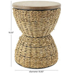 Mesa auxiliar de mimbre tejida a mano con tablero de madera y estructura negra - Marrón claro o marrón